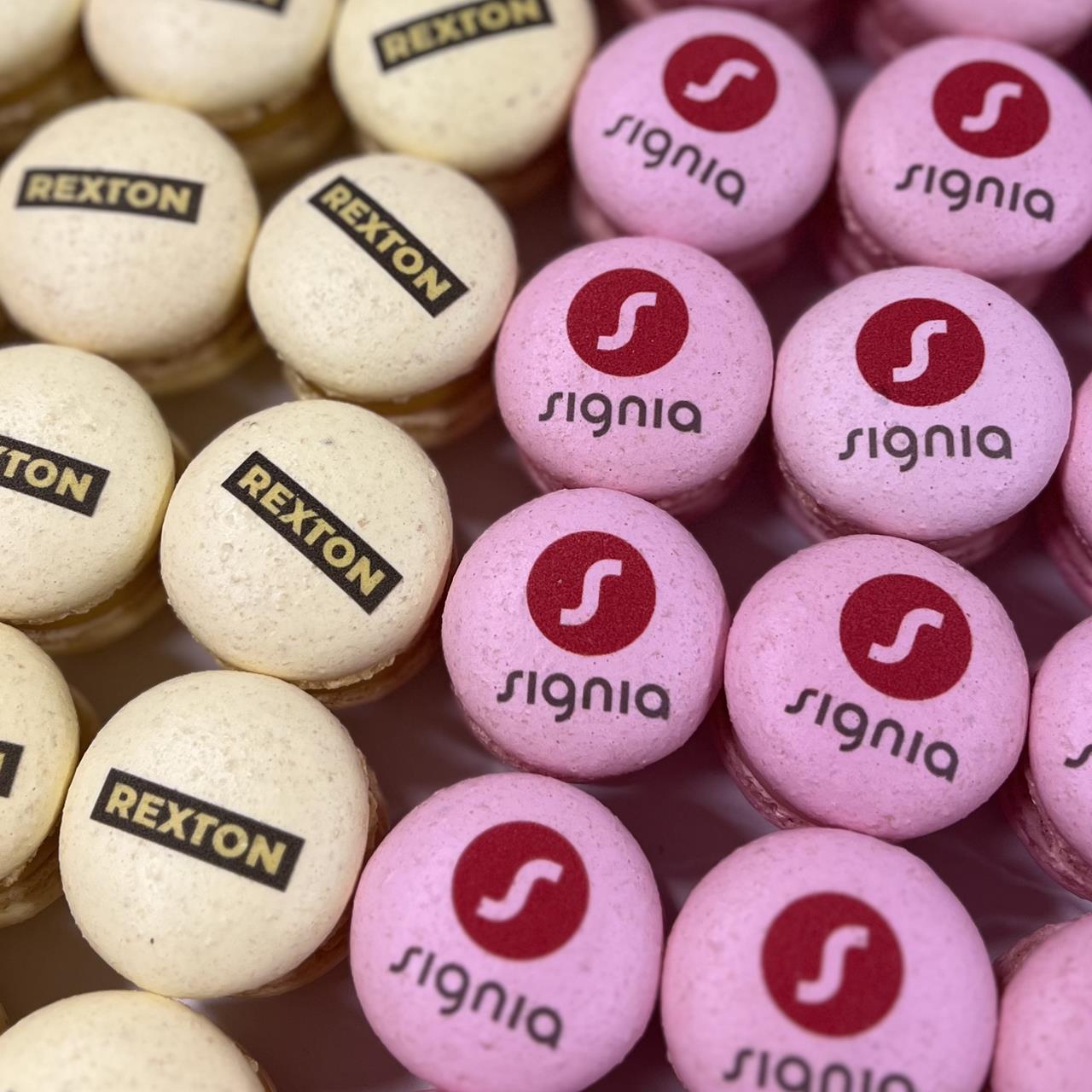 Lux Macarons 100 stk. med logo print på til din Fest