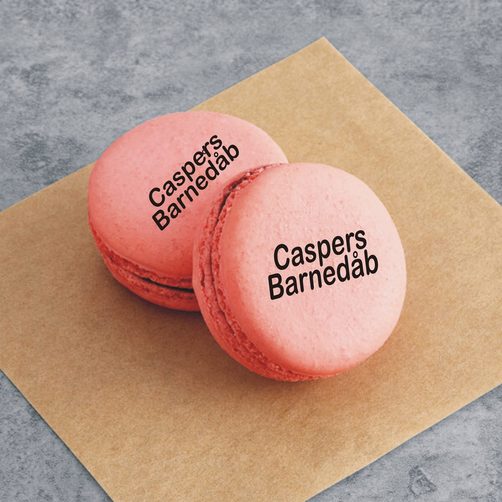 Lux Macarons 50 stk. med print til bryllup, barnedåb, konfirmation mm. - skrifttype 3