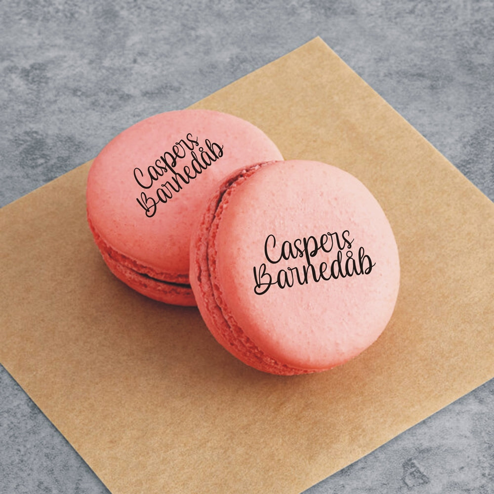 Lux Macarons 50 stk. med print til bryllup, barnedåb, konfirmation mm. - skrifttype 4