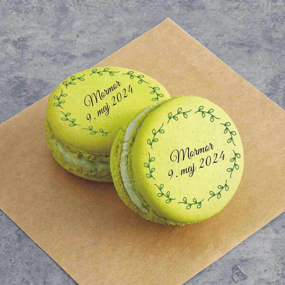 Lux Macarons 50 stk. med print til bryllup, barnedåb, konfirmation mm. -Bryllups stil