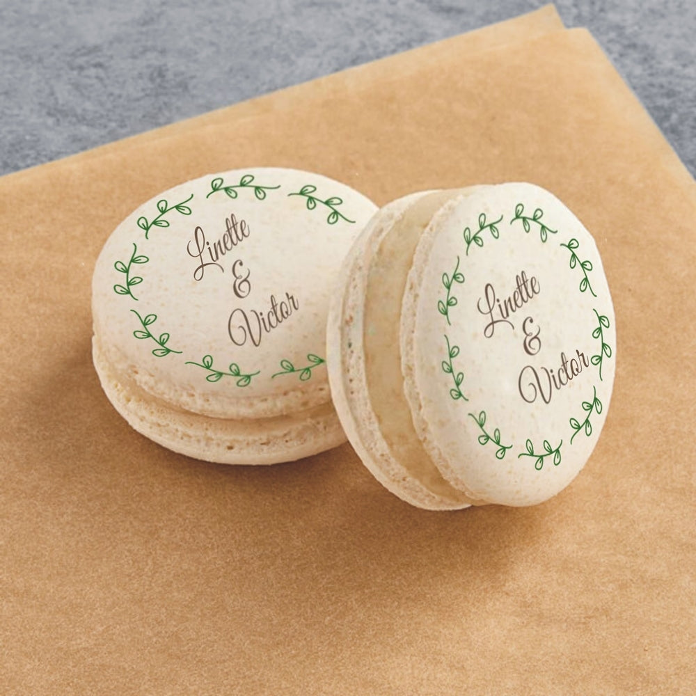 Lux Macarons 50 stk. med print til bryllup, barnedåb, konfirmation mm. -Bryllups stil